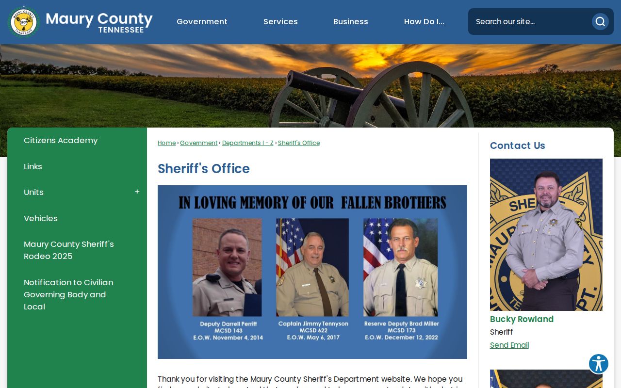 Official Maury County Sheriff's Office page for arrest and records contacts