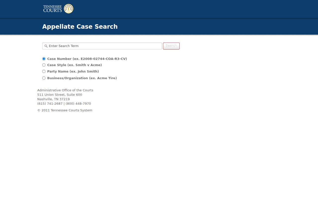 Tennessee Appellate Public Case History search interface
