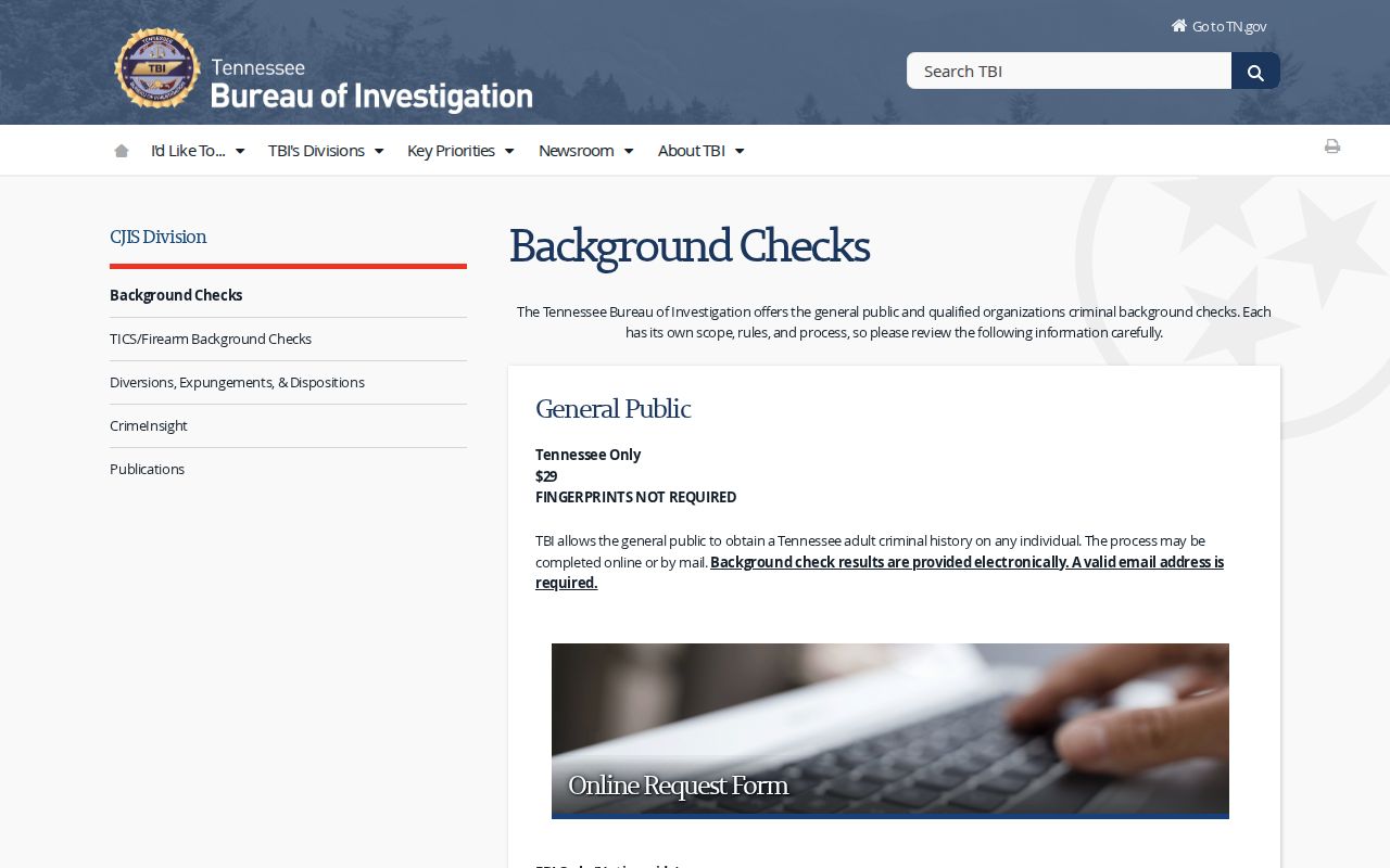 Tennessee Bureau of Investigation background check channels for Maury County records