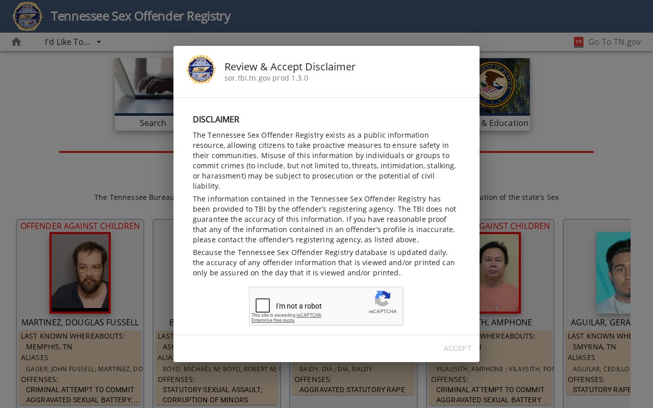 Maury County sex offender lookup on the Tennessee registry search
