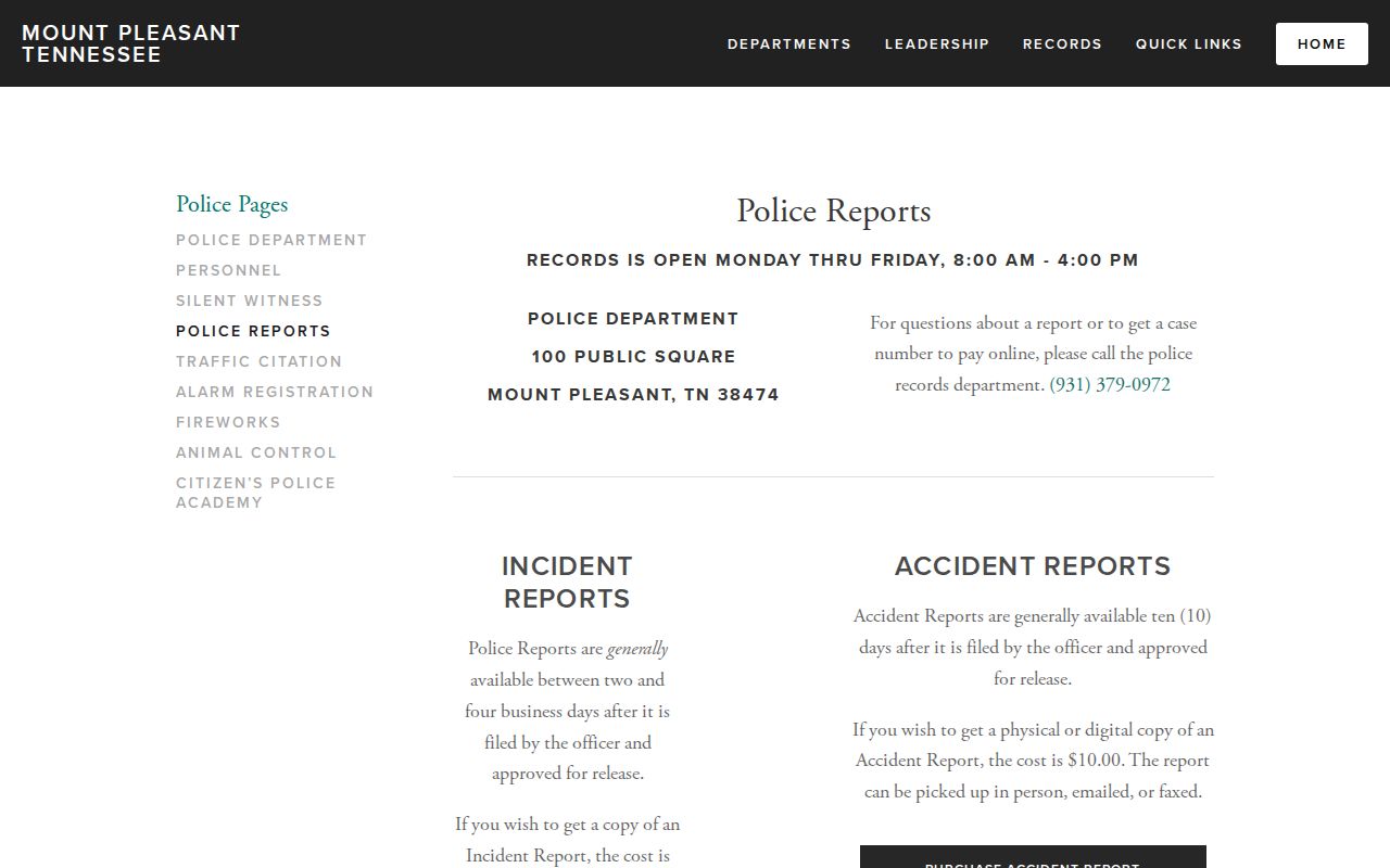 Mount Pleasant Police incident and crash report information