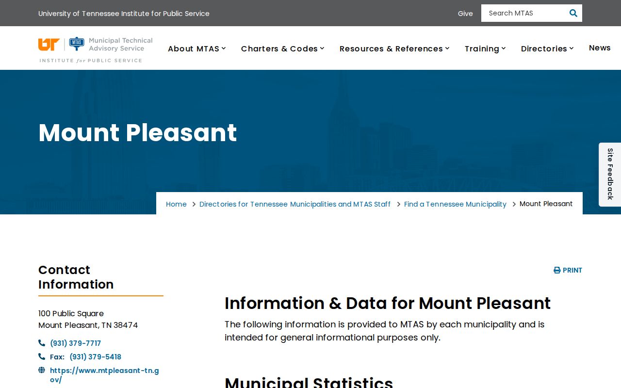 MTAS directory for Mount Pleasant city court contacts